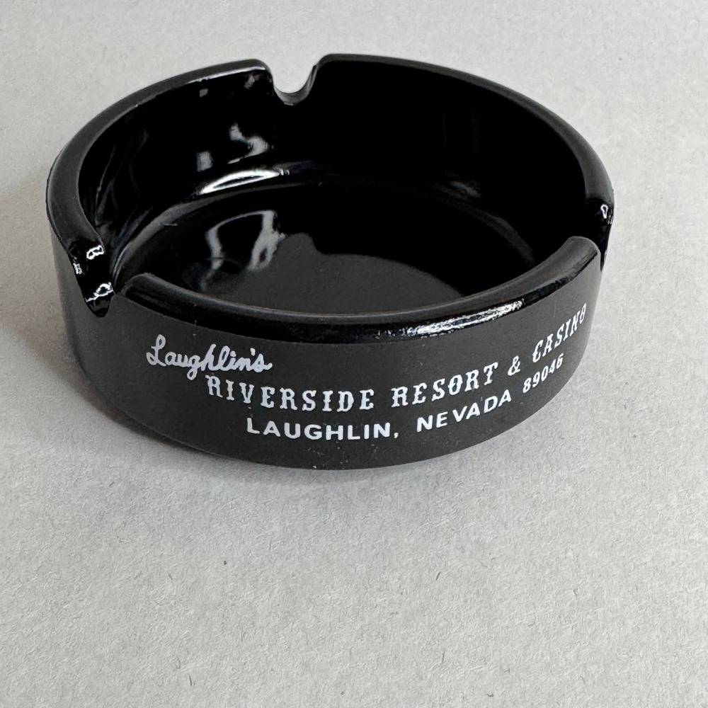 Laughlin Riverside Resort Casino Ashtray Black Glass Vintage Nevada Souvenirโ